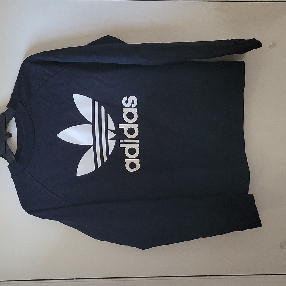 Adidas Women's Black with White Logo Sweatshirt Size M